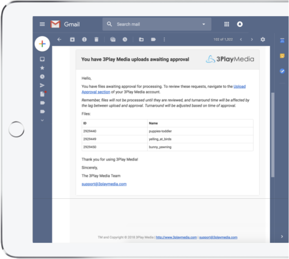 Upload Approval Email on ipad